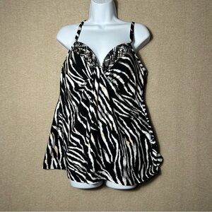 Miraclesuit Marina Tankini Swim Womens 14 Animal Print Underwire Resort Beach